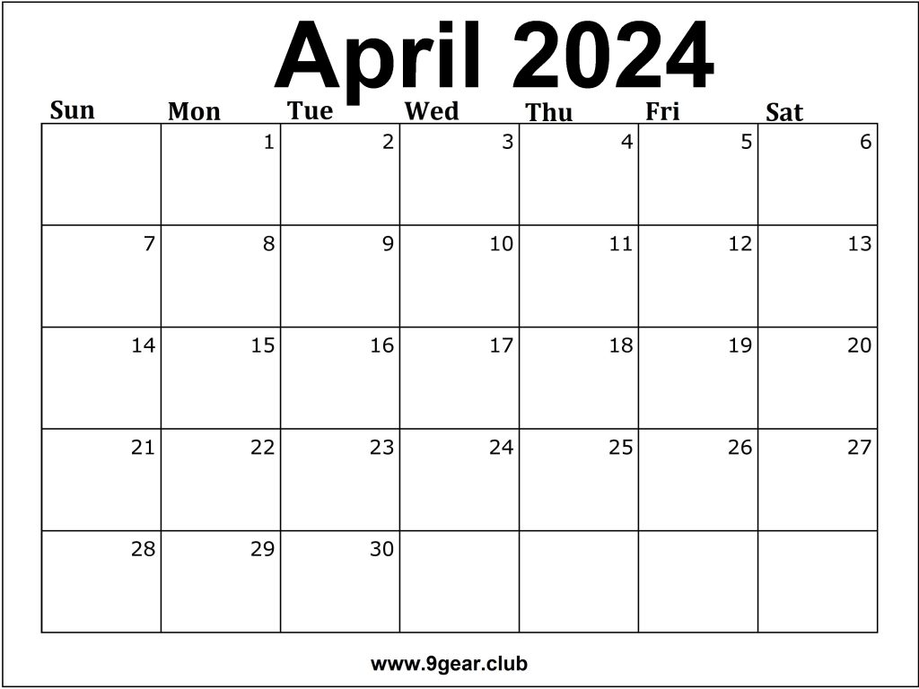 April Calendar Page Printable Calendar Week Lyndy Roobbie