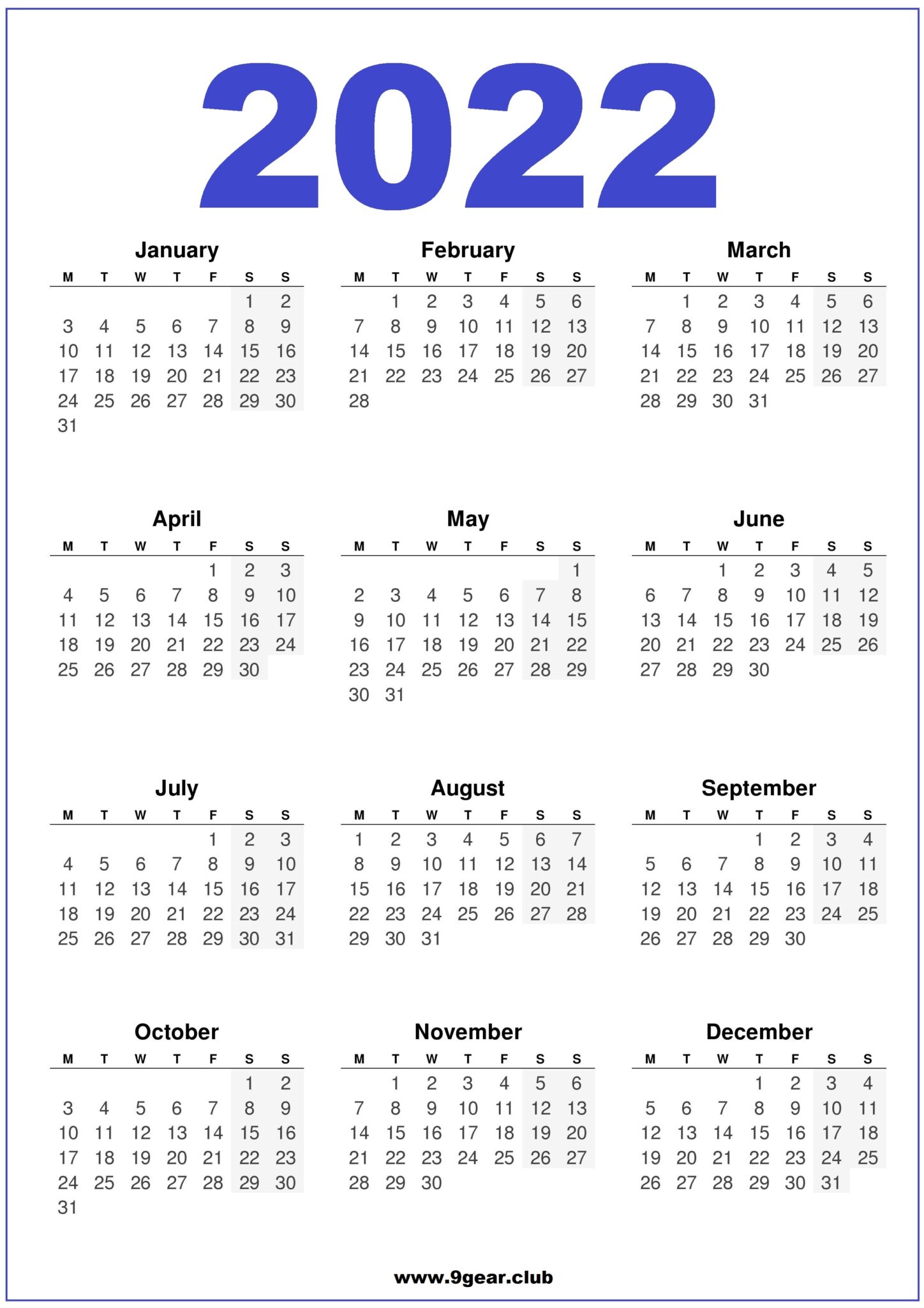 2022 Calendar Printable UK Blue – Printable Calendars Free