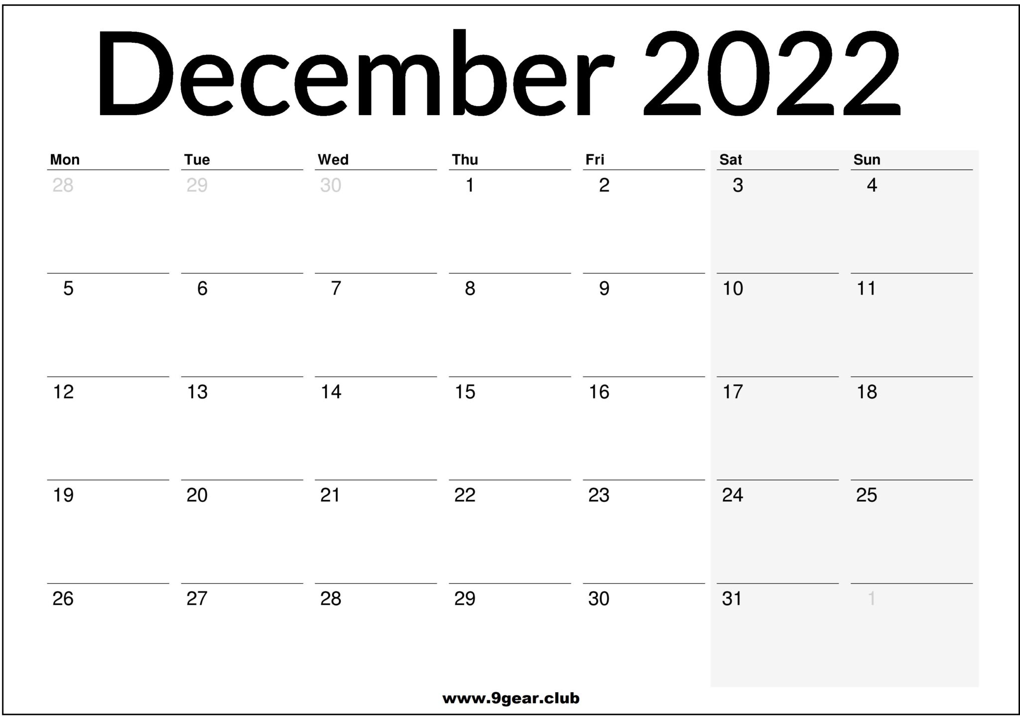 Printable Calendar 2022 December Free Printable 2021 Monthly Calendar