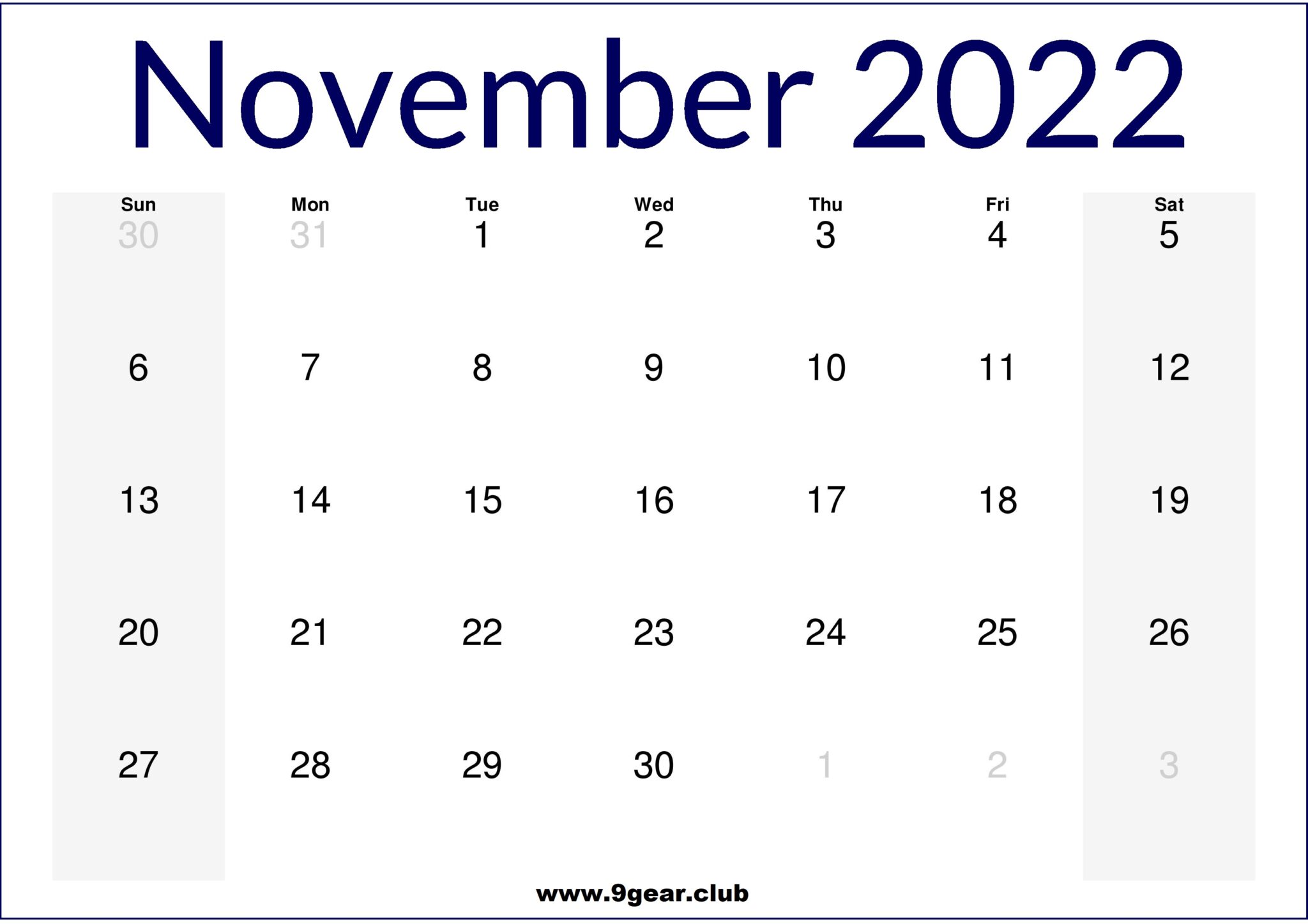 Free Printable Calendar November 2022 Australia