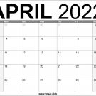 April US 2022 Calendar Printable Download Free