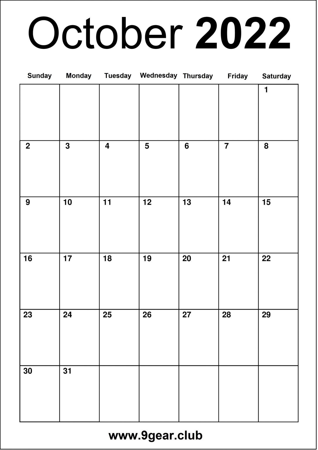 October 2022 Blank Calendar Printable Printable World Holiday