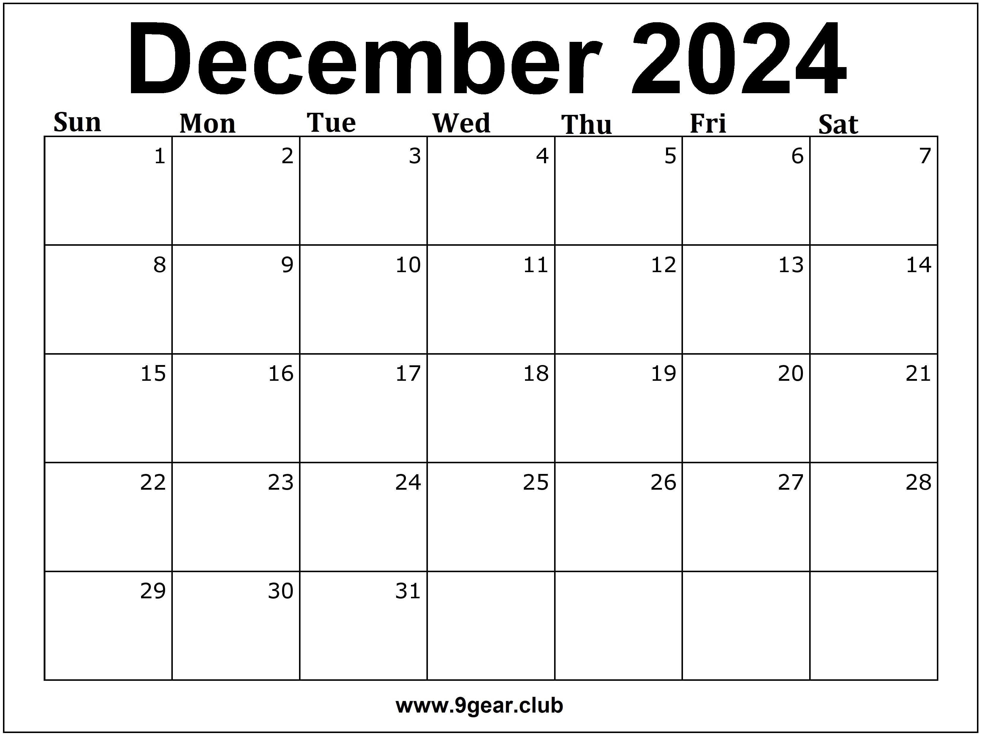 December 2024 Calendar Printable Printable Calendars Free